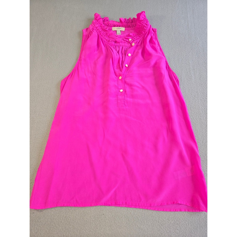 J.Crew‎ Silk Ruffle Sleeveless Blouse Womens 4 Pink Hot Fuchsia 11962 FA12